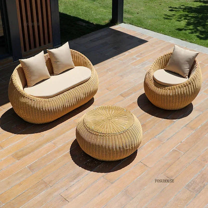 Nordic Garden Furniture Sets Courtyard Terrace Sofa Chair and Table Set Leisure Homestay Balcony PE Rattan Sofa Combination F
