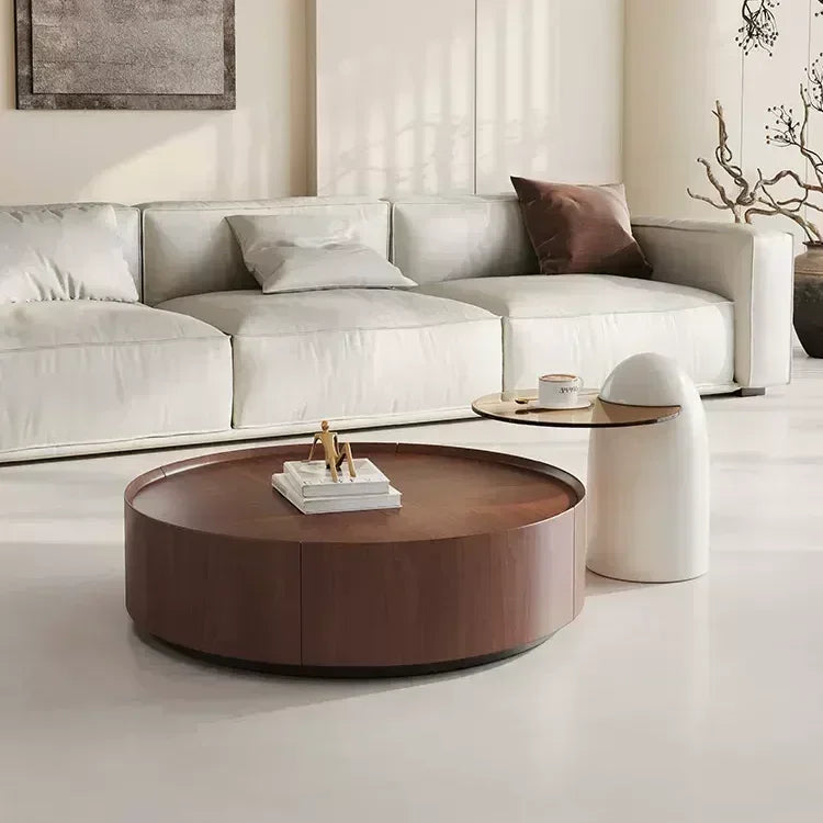 Design Nature Solid Wood Round Coffee Table and Durable 3C Reinforced Glass Side Table For Home Indoor