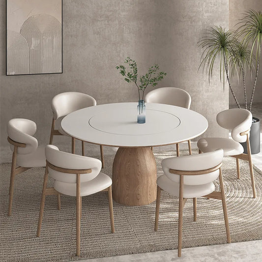 Log color cream wind slate round dining table home with turntable white dining table designer Japanese solid wood round dining t