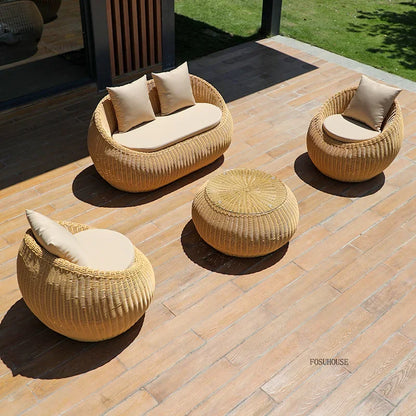 Nordic Garden Furniture Sets Courtyard Terrace Sofa Chair and Table Set Leisure Homestay Balcony PE Rattan Sofa Combination F