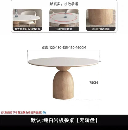 Log color cream wind slate round dining table home with turntable white dining table designer Japanese solid wood round dining t