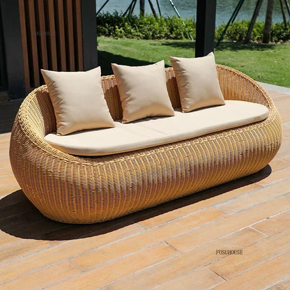 Nordic Garden Furniture Sets Courtyard Terrace Sofa Chair and Table Set Leisure Homestay Balcony PE Rattan Sofa Combination F