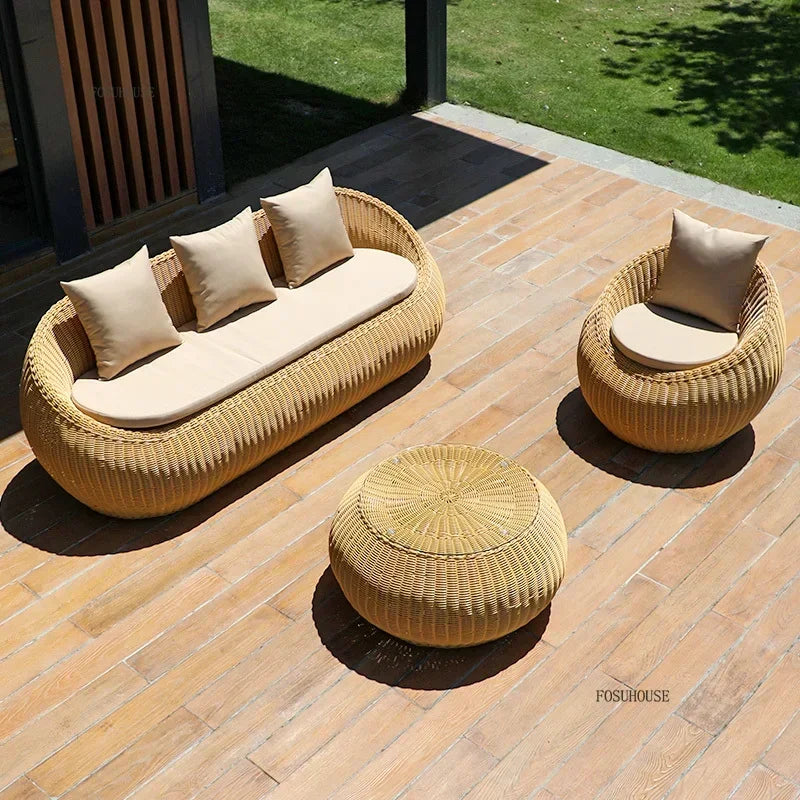 Nordic Garden Furniture Sets Courtyard Terrace Sofa Chair and Table Set Leisure Homestay Balcony PE Rattan Sofa Combination F