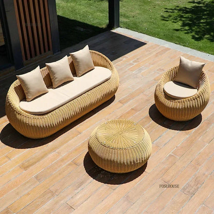 Nordic Garden Furniture Sets Courtyard Terrace Sofa Chair and Table Set Leisure Homestay Balcony PE Rattan Sofa Combination F