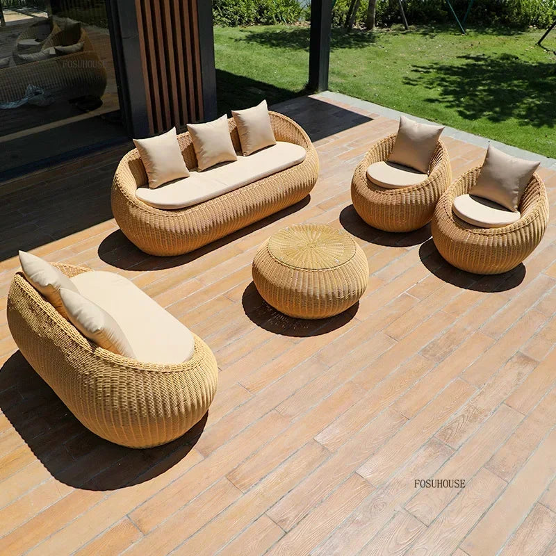 Nordic Garden Furniture Sets Courtyard Terrace Sofa Chair and Table Set Leisure Homestay Balcony PE Rattan Sofa Combination F