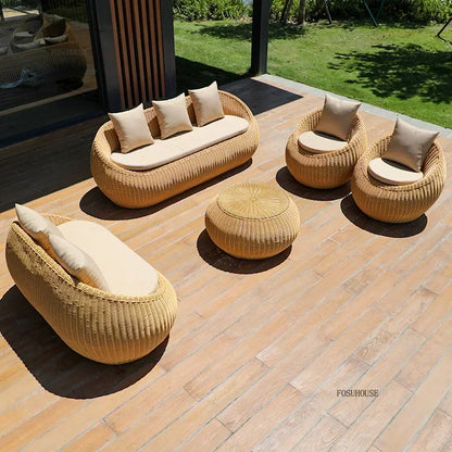 Nordic Garden Furniture Sets Courtyard Terrace Sofa Chair and Table Set Leisure Homestay Balcony PE Rattan Sofa Combination F