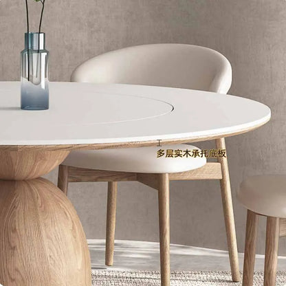 Log color cream wind slate round dining table home with turntable white dining table designer Japanese solid wood round dining t