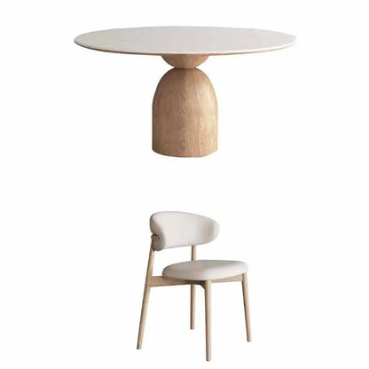 Log color cream wind slate round dining table home with turntable white dining table designer Japanese solid wood round dining t
