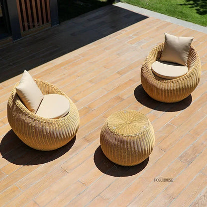 Nordic Garden Furniture Sets Courtyard Terrace Sofa Chair and Table Set Leisure Homestay Balcony PE Rattan Sofa Combination F