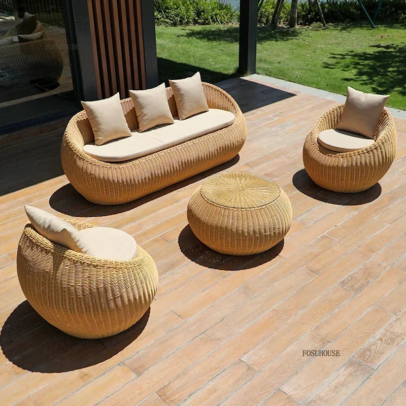 Nordic Garden Furniture Sets Courtyard Terrace Sofa Chair and Table Set Leisure Homestay Balcony PE Rattan Sofa Combination F