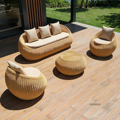 Nordic Garden Furniture Sets Courtyard Terrace Sofa Chair and Table Set Leisure Homestay Balcony PE Rattan Sofa Combination F