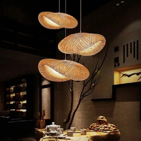 Handmade Wabi sabi style rattan chandelier tea room retro industrial style restaurant bedroom Australia style pendant lamp