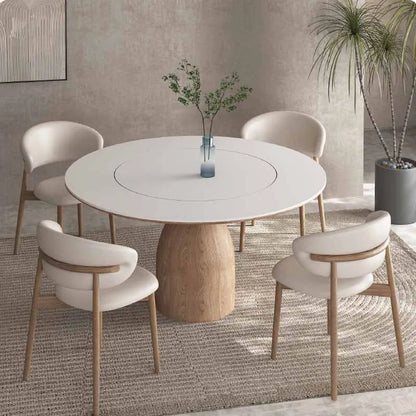 Log color cream wind slate round dining table home with turntable white dining table designer Japanese solid wood round dining t