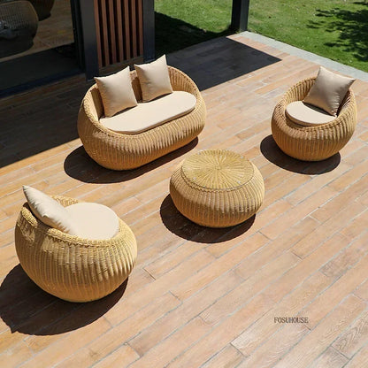 Nordic Garden Furniture Sets Courtyard Terrace Sofa Chair and Table Set Leisure Homestay Balcony PE Rattan Sofa Combination F
