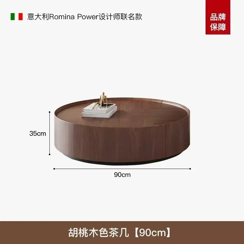 Design Nature Solid Wood Round Coffee Table and Durable 3C Reinforced Glass Side Table For Home Indoor