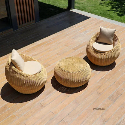 Nordic Garden Furniture Sets Courtyard Terrace Sofa Chair and Table Set Leisure Homestay Balcony PE Rattan Sofa Combination F